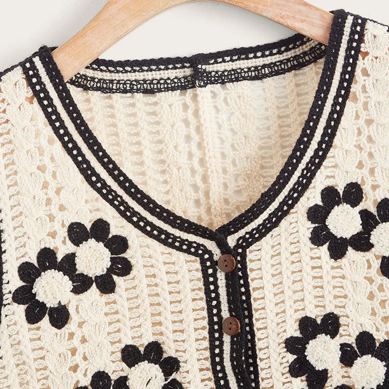 French Style Floral Pattern Crochet Sleeveless Crop Top