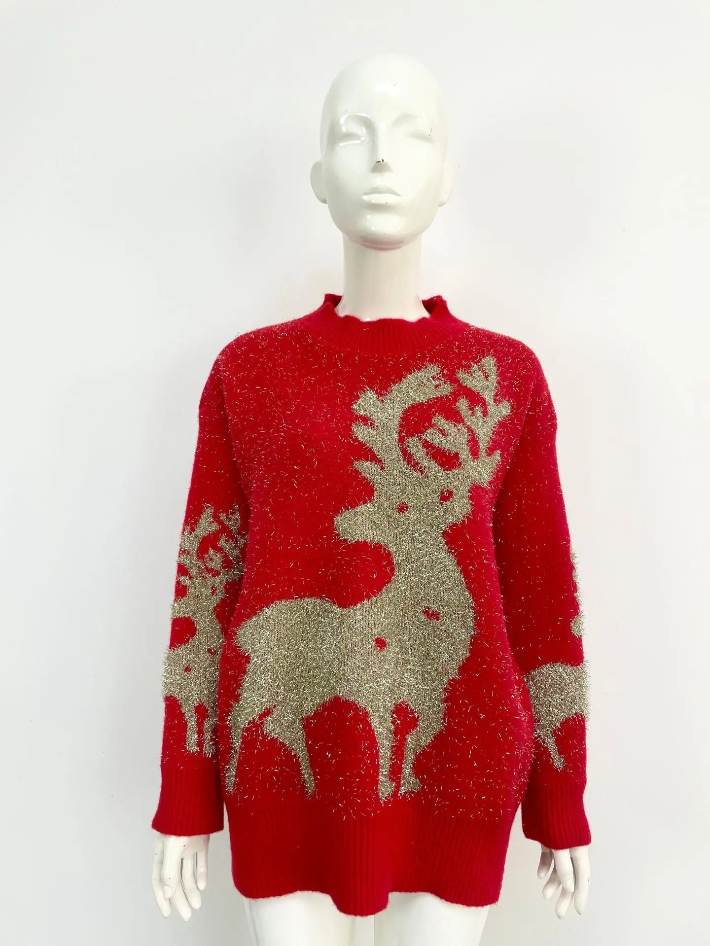 Christmas Knit Sweater Elegant Snowflake Deer Pattern