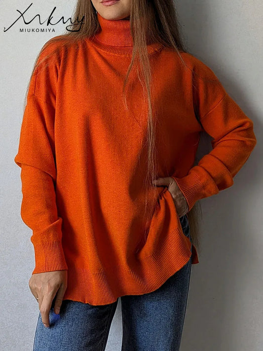 Autumn Winter Women Plus Size Soft Turtleneck Sweaters
