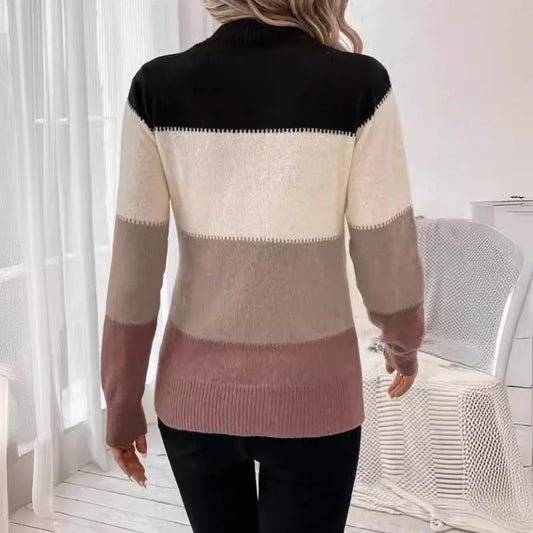 Cozy Chic: Neutral Colorblock Mock Neck Sweater