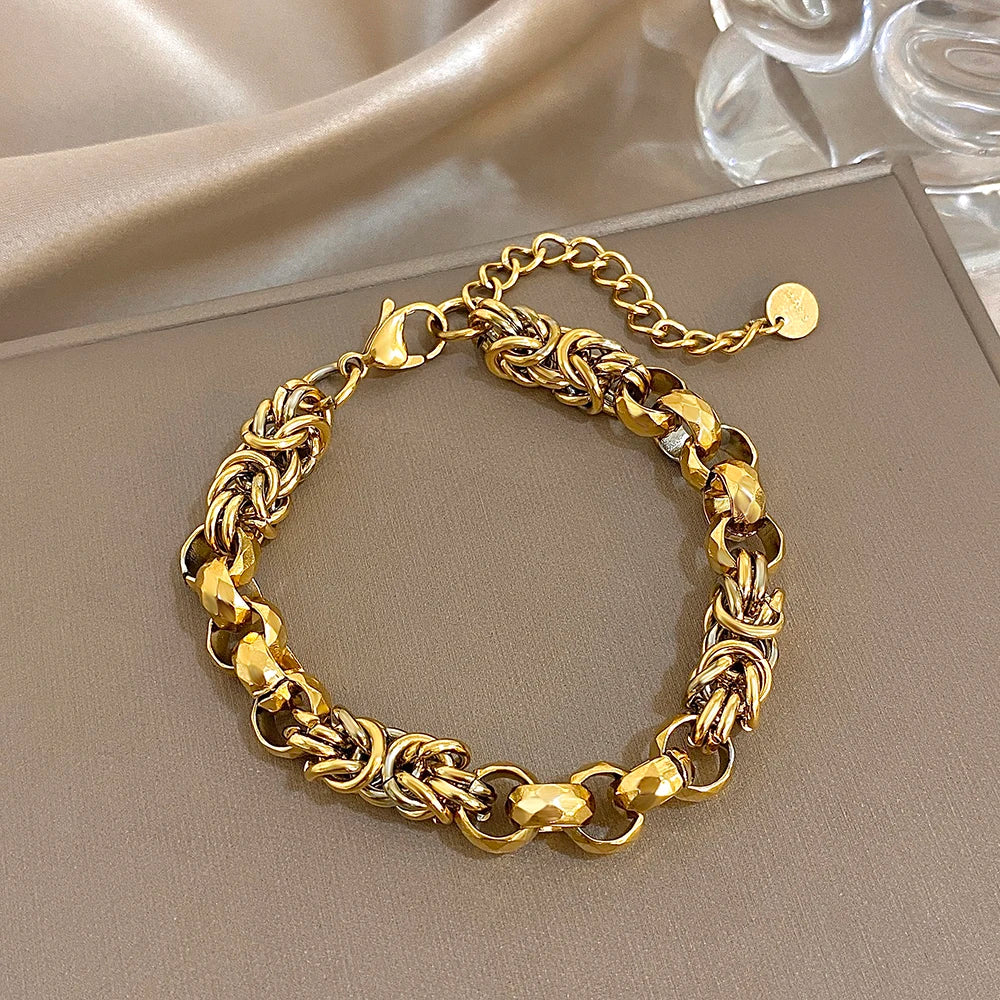 Vintage Shell Link Bracelet Geometric Charm Stainless Steel Chain