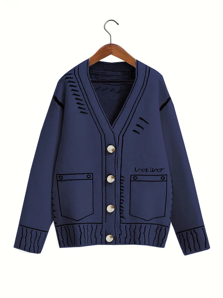 Womens Plus Size Loose Fit Knitted Winter Cardigan Sweaters