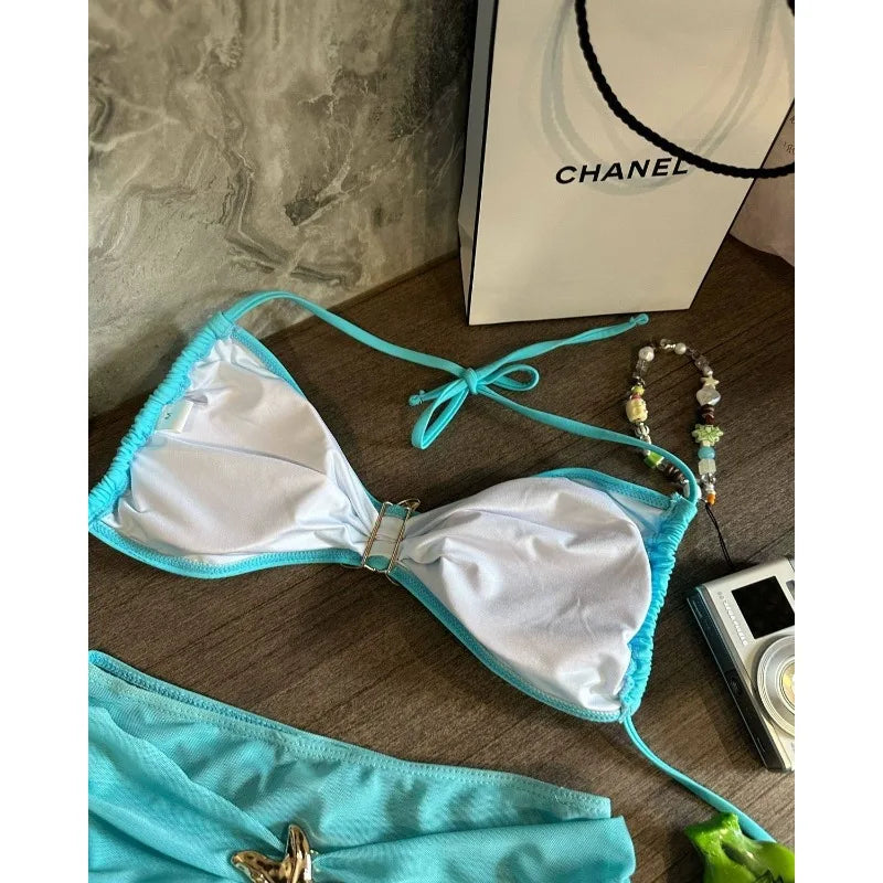 3 Piece Bikini Set For Women 2025 Bandeau Swimsuit Beachwear Swimming Suit