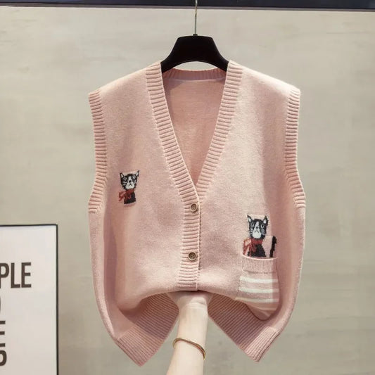 Knitted High Quality Women Vest Cardigan Sets