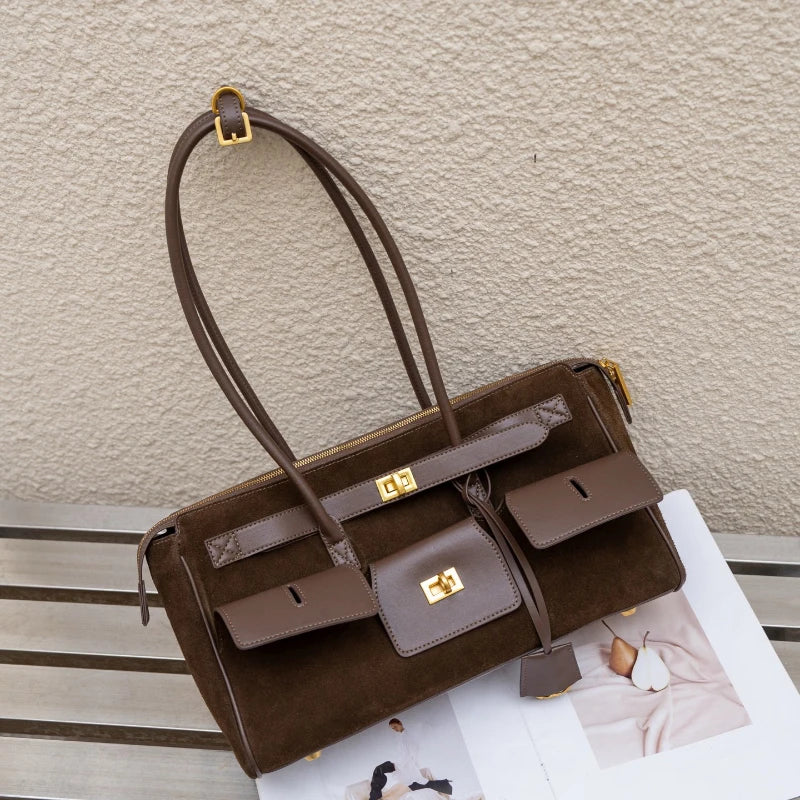 Statement Detail: Genuine Leather Buckle-Handle Handbag