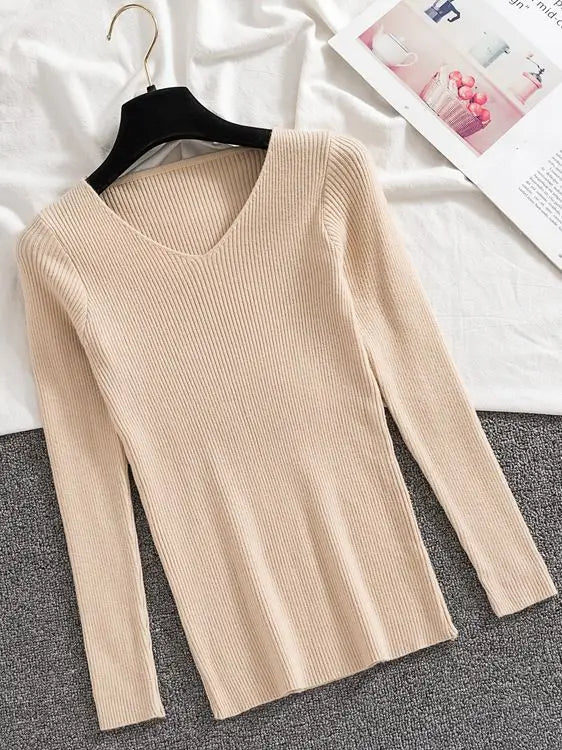 Spring Style V Neck Half Sleeved Knitted Thin Sweater