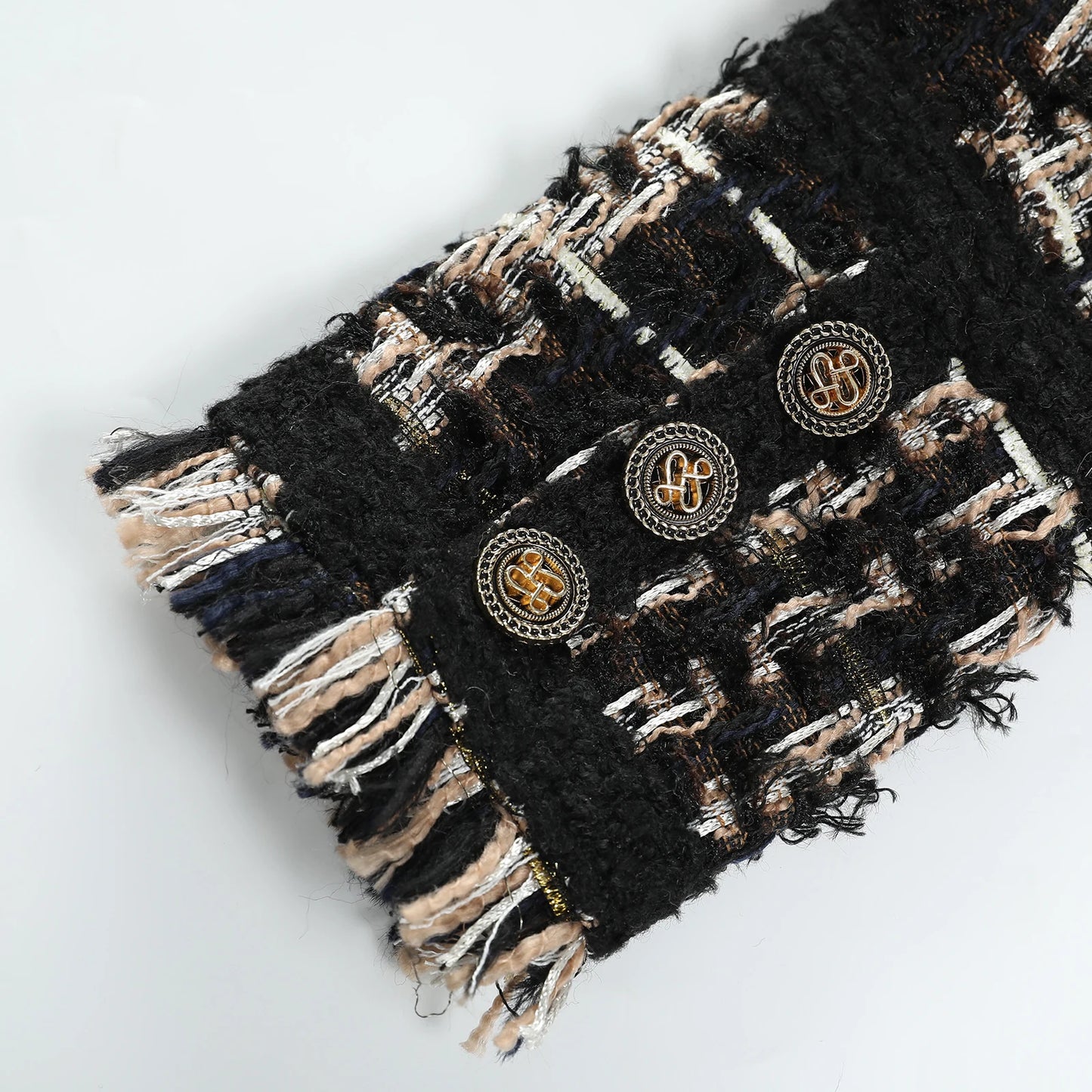 2025 Trendy Designer Yellow Black Striped Tassel Fringed Tweed Jacket For Women