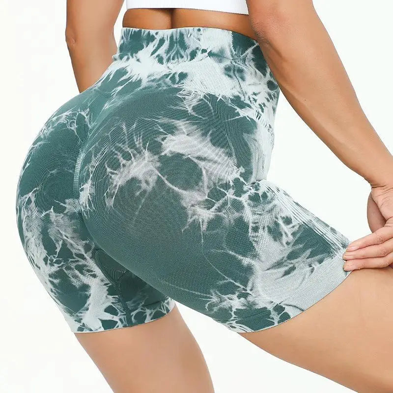 Womens Seamless Tie Dye Push Up Yoga Fitness Shorts