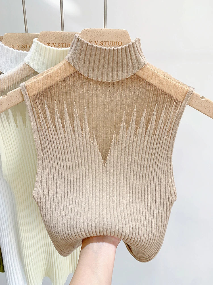 Modern Texture: Half-Neck Mesh Knitted Top