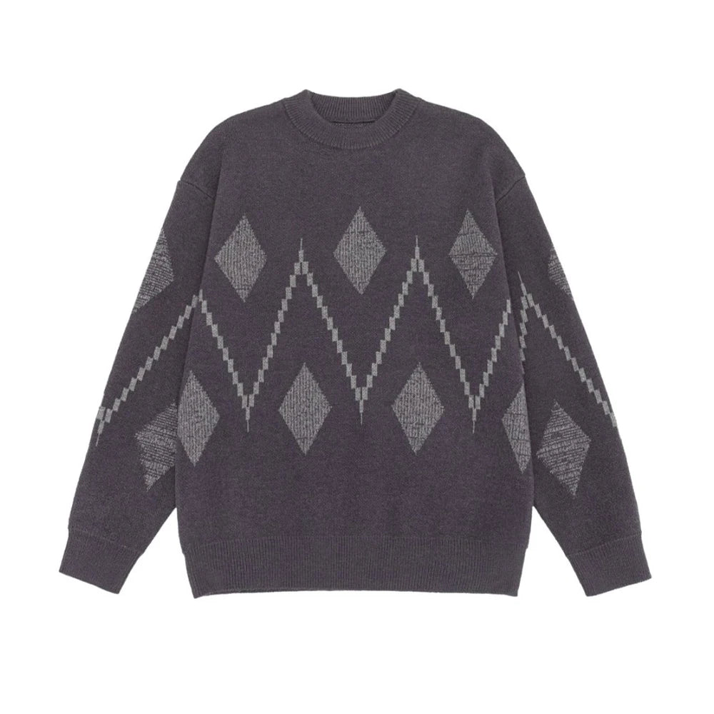 Minimalist Streetwear: Men's Oversized Argyle Geometric Knit Sweater
