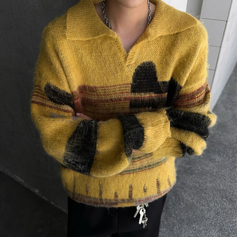 Turn Down Collar Knitwear Old Men Sweaters