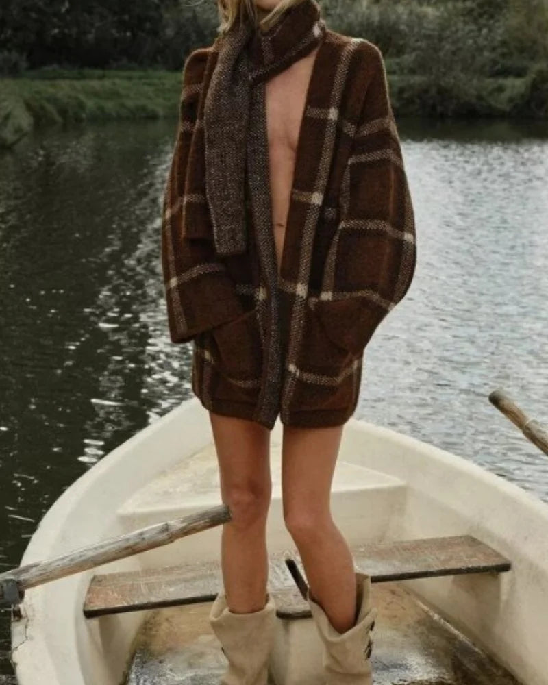 Multi Color Plaid Knitted Women Winter Clothing Cardigan Sweaters