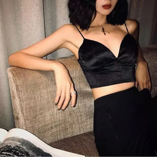 Womens V Neck Zipper Elastic Ribbed Crop Top