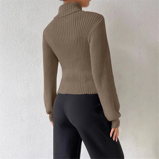 Hollow Out Turtleneck Sweater – Women’s Loose Boho Knit