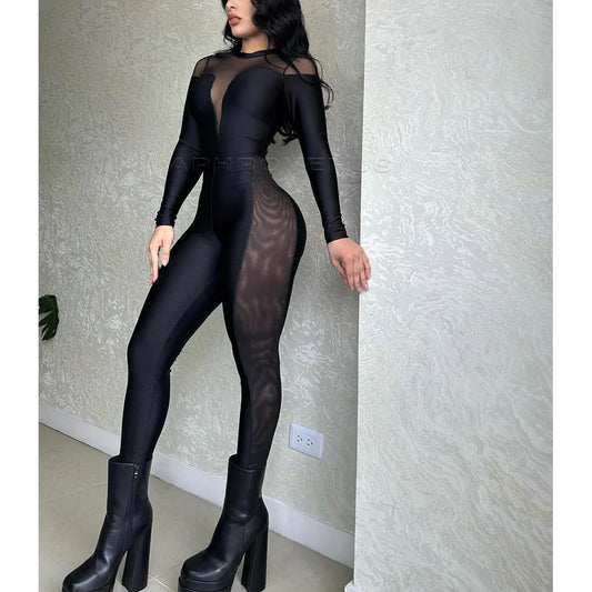 Long Sleeve Elastic Sportswear Jumpsuits