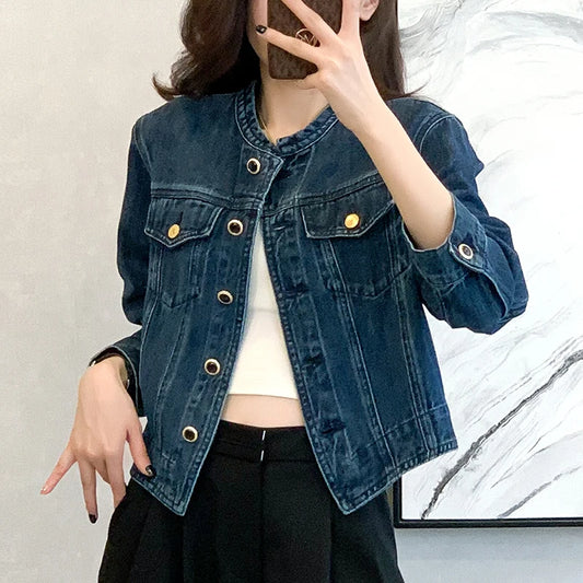 Pearl Beading Design Shor Vintage Jean Denim Coats