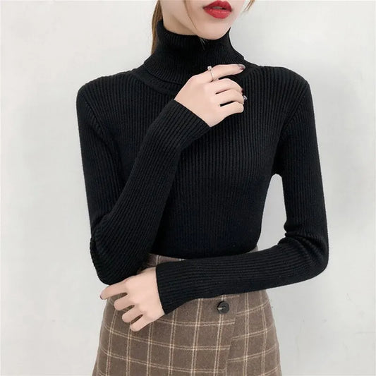 Stylish Women S Long Sleeve Sweater High Collar Striped Knit Pullover With Split Hem Soft Warm Winter Sweater For Ladies