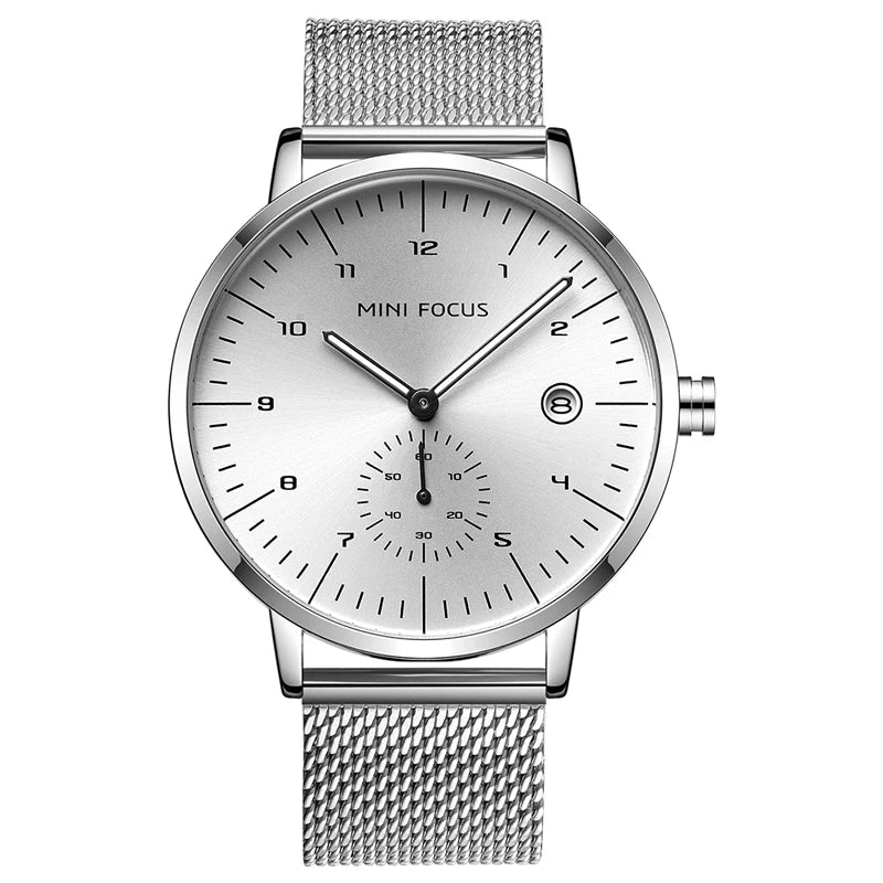 Mens Three Mini Dial Black Slim Analog Watch