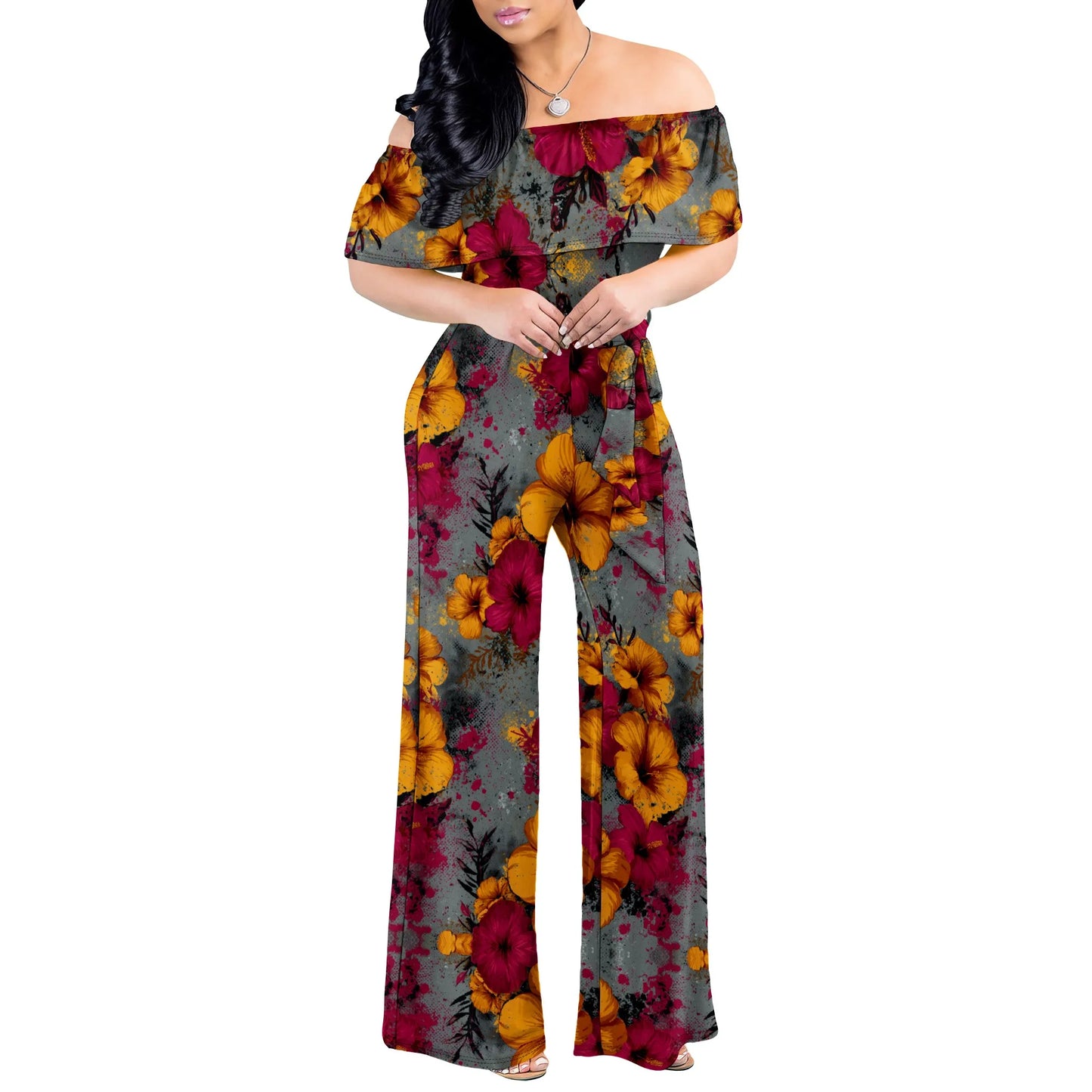 2025 Womens Boho Jumpsuit Vintage Floral Print Deep V Neck Backless Romper With Long Pants