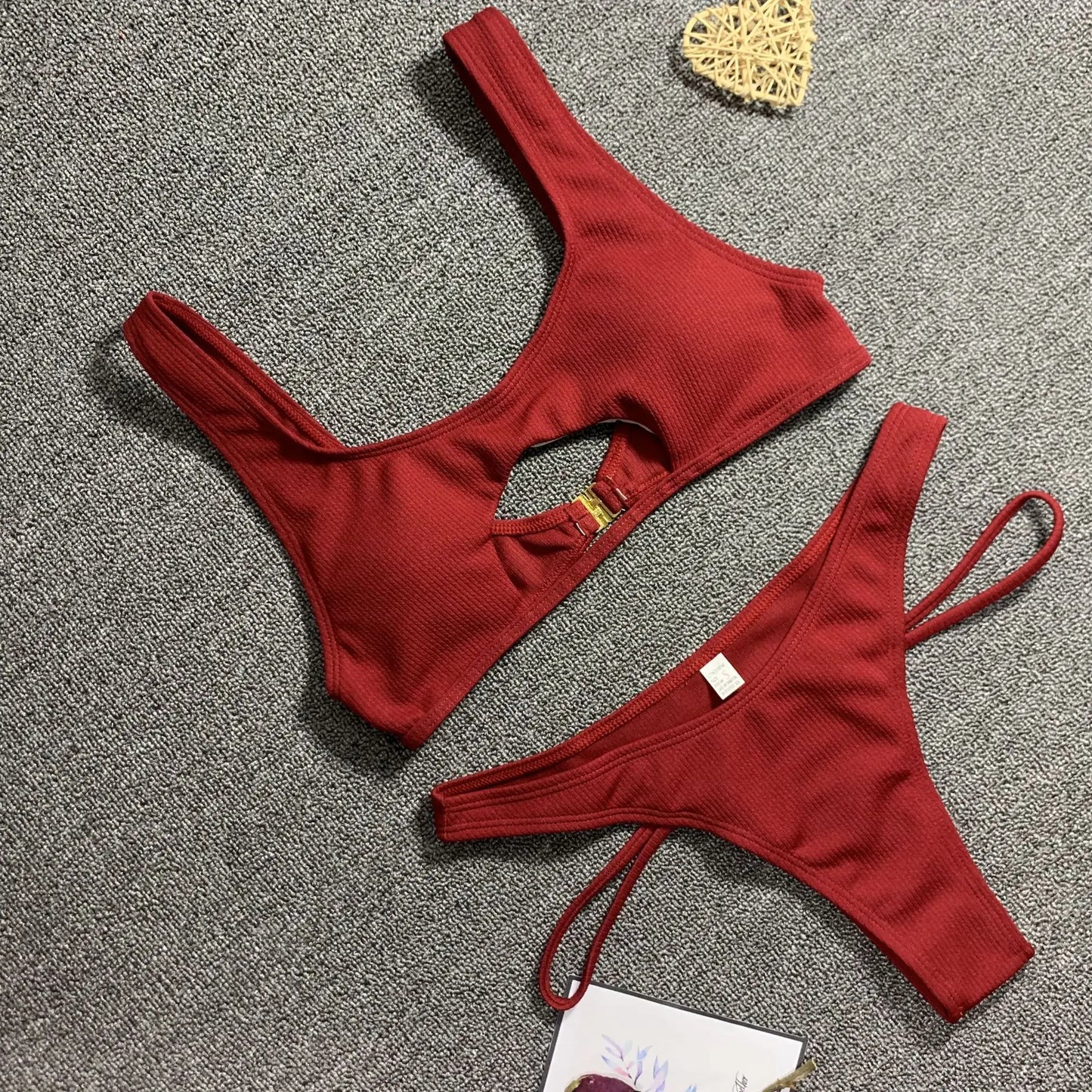 Red Ribbed Cut-Out Front Bikini Aesthetic