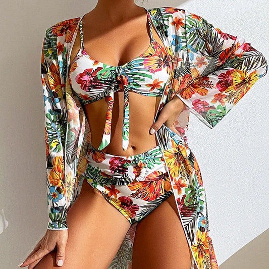 Tropical Island Hibiscus Print Bikini & Cover Up Aesthetic