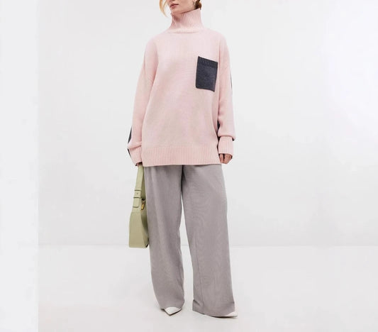 Minimalist Chic: Oversized Color Block Turtleneck Sweater