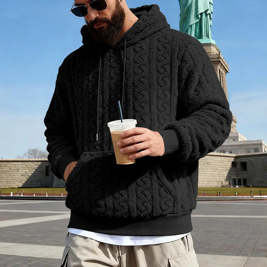 Mens Teddy Fleece Hoodie Warm Plush Oversized Streetwear Sweatshirt