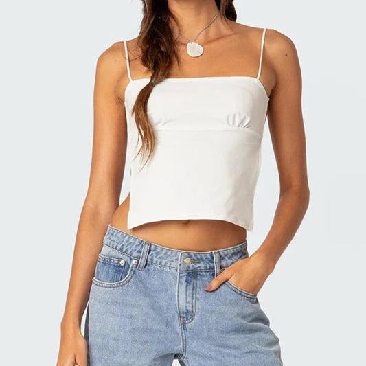 Sleek Geometry: Backless Halter-Style Crop Top