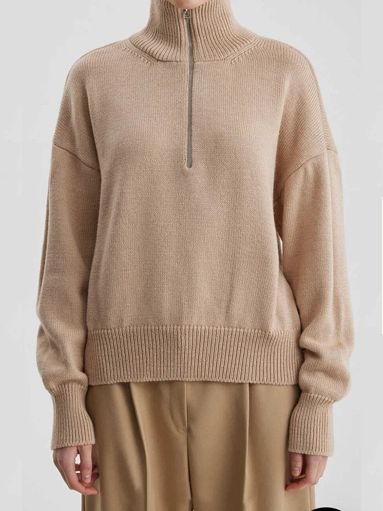 Loose Fit Striped Turtleneck Winter Sweater For Women