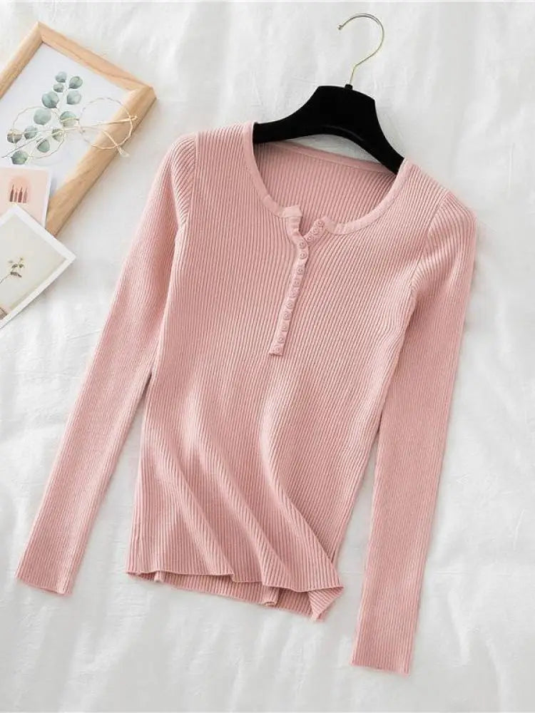 2025 New Button V Neck Knitted Sweater For Women Soft Warm Autumn Winter Pullover Basic Fit Sweater Top