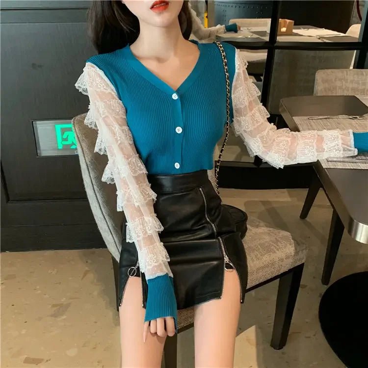 Buttoned Neck Slim Thin Women Sweaters For Spring Autumn