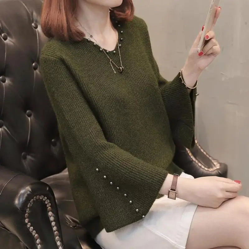 New V Neck Flare Sleeve Sweaters