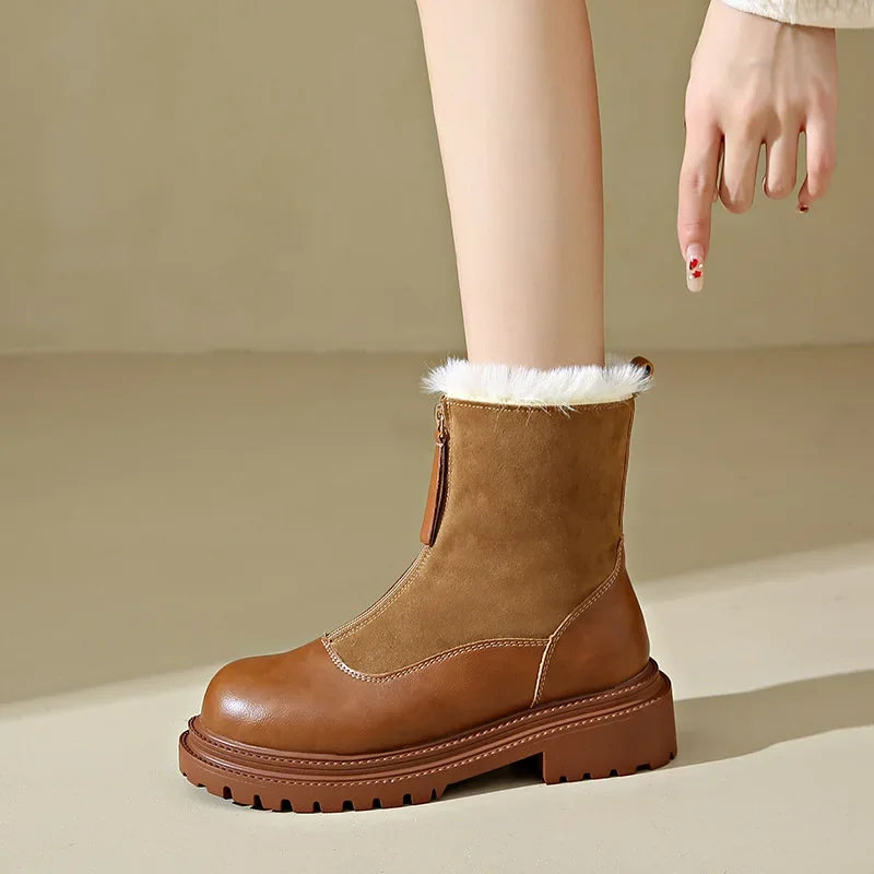 Womens Platform Wedge Snow Boots Warm Plush Ankle Boots With Zipper