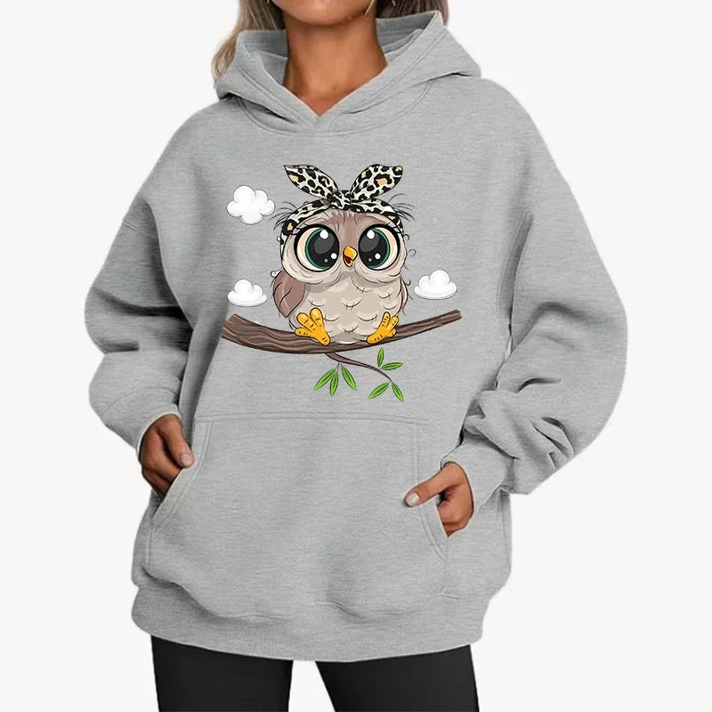 Cozy Casual Days: Cute Owl Graphic Oversized Hoodie