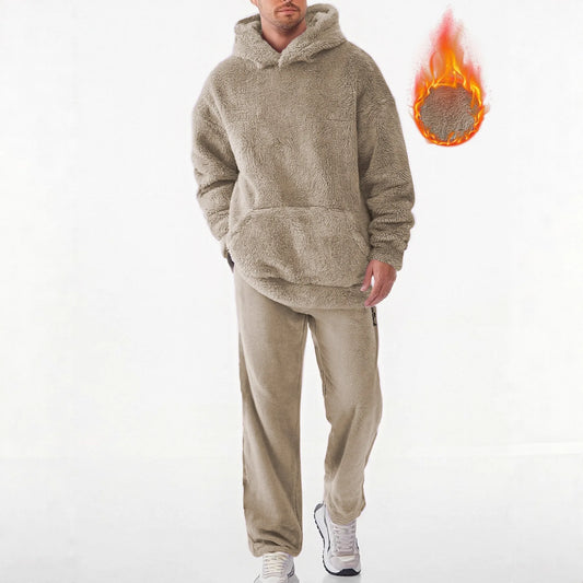 Winter Tracksuit For Men Lamb Wool Fleece Hoodie Jogger Set Warm Sportswear