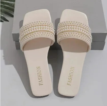 2025 Women S Luxury Bohemian Sandals Beaded Rhinestone Flat Roman Beach Shoes