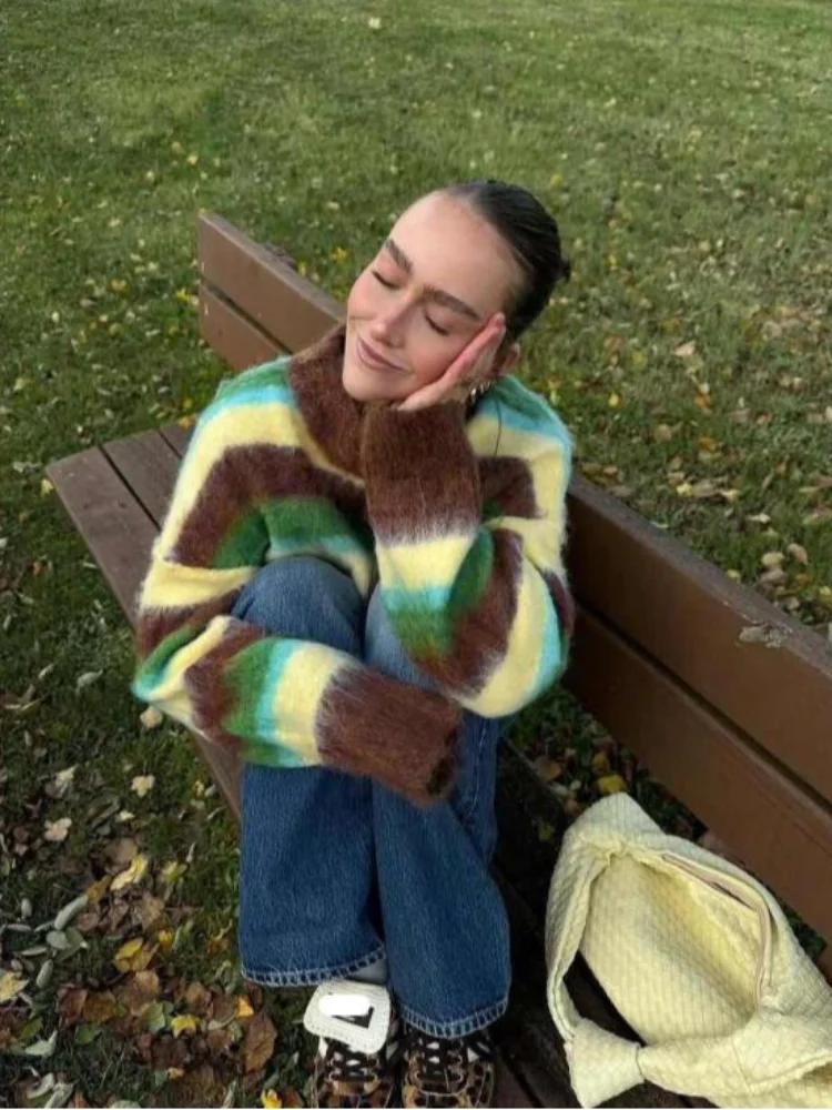 New Autumn Winter Fashion Chic Striped Sweaters For Women