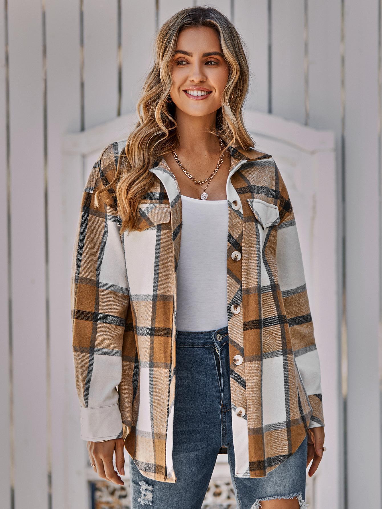 Women's Single-Breasted Plaid Coat – Coats Outfits Women & Casual Japanese Korean Style