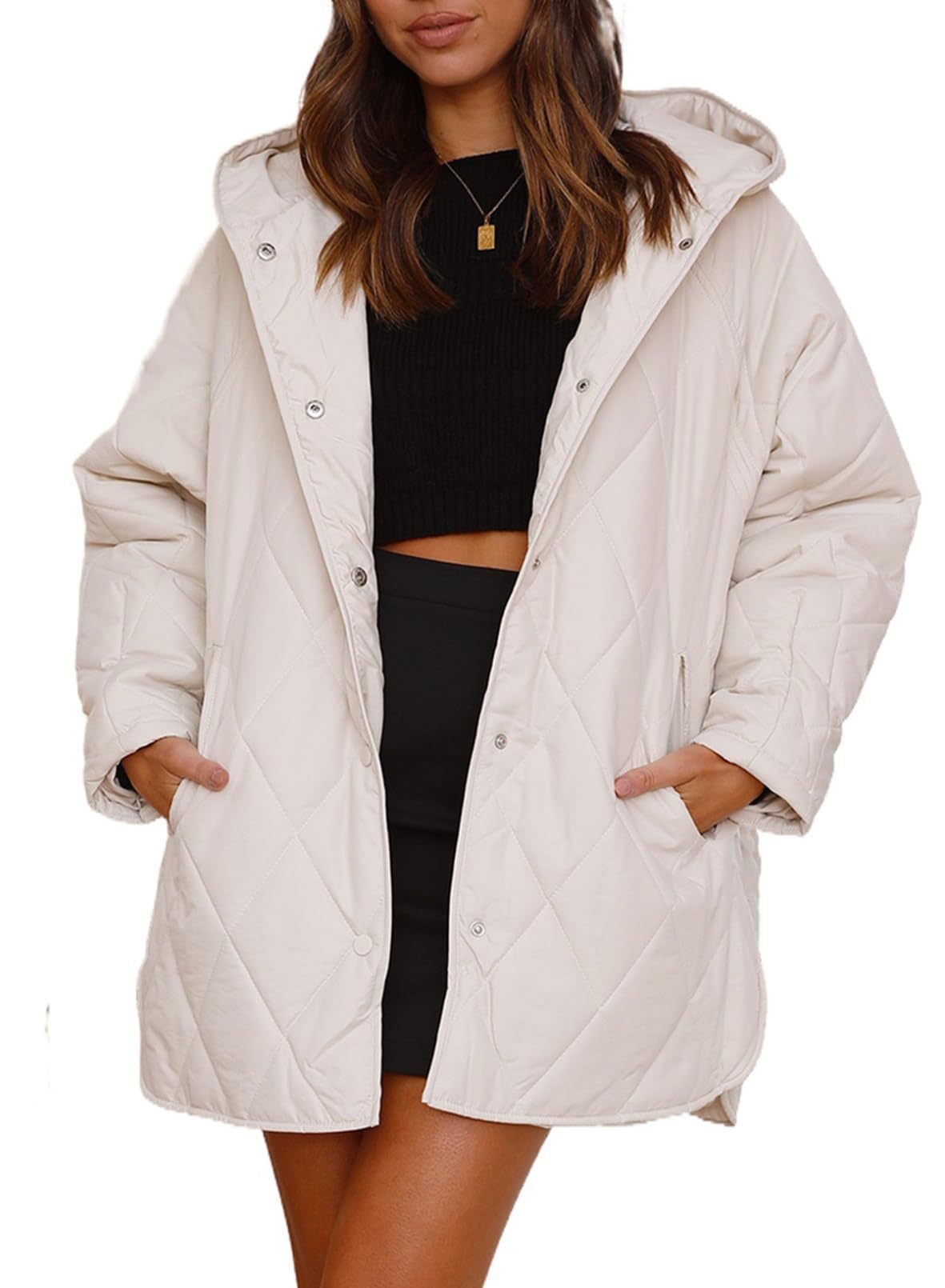 Women’s Diamond Quilted Hooded Jacket – Loose Fit Casual Coats & Jackets Japanese Korean Style
