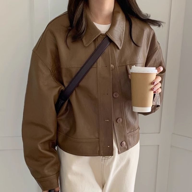 Womens Black Brown Soft PU Leather Blazer Jackets