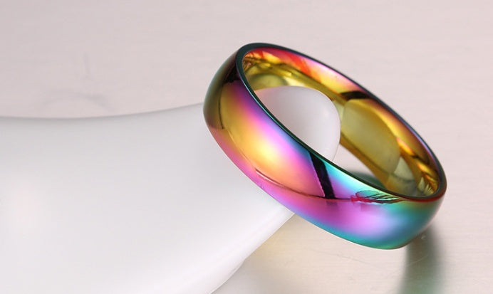 Rainbow Stainless Steel Ring – Unique Colorful Band, Pride Jewelry, Adjustable Aesthetic Rings