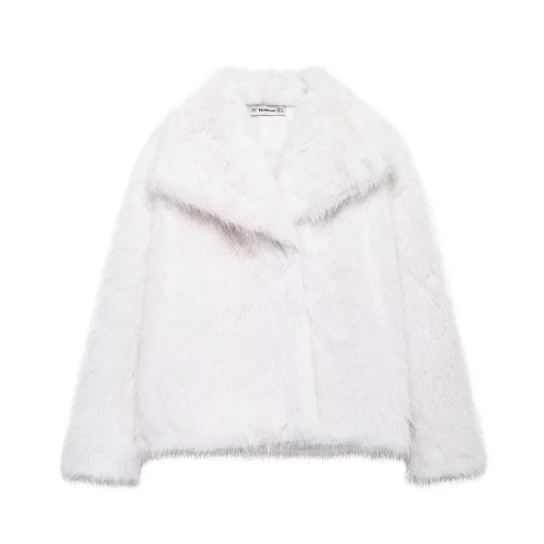 Elegant Women Collarless Thick Faux Fur Coats