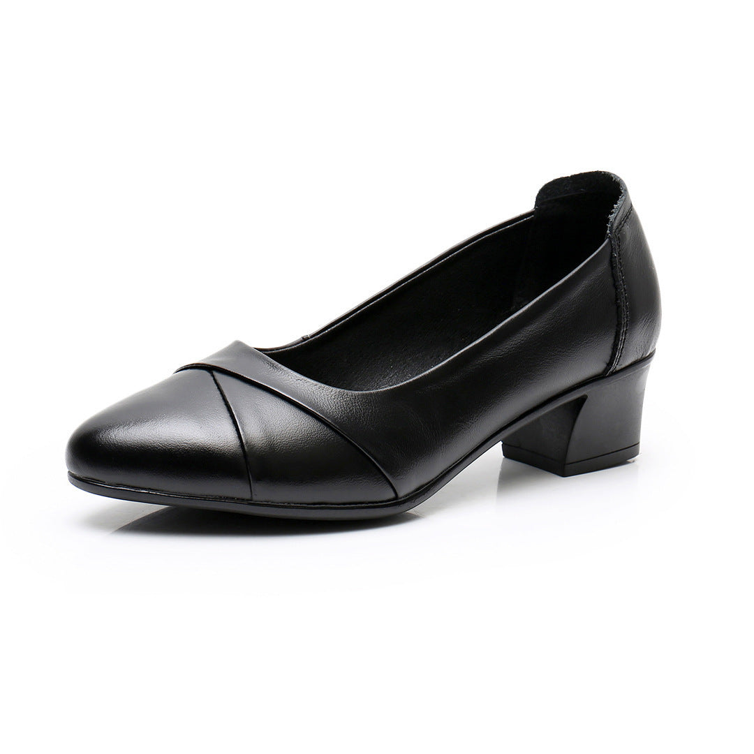 Women’s Cowhide Leather Pumps | Elegant Pointed Toe Black Heels