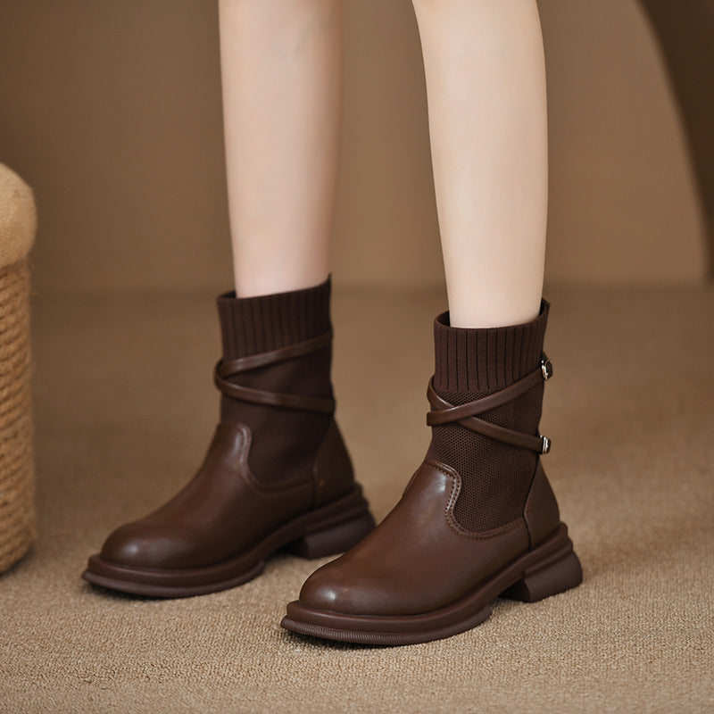 Casual PU Leather Boots for Women | Round Toe Everyday Footwear