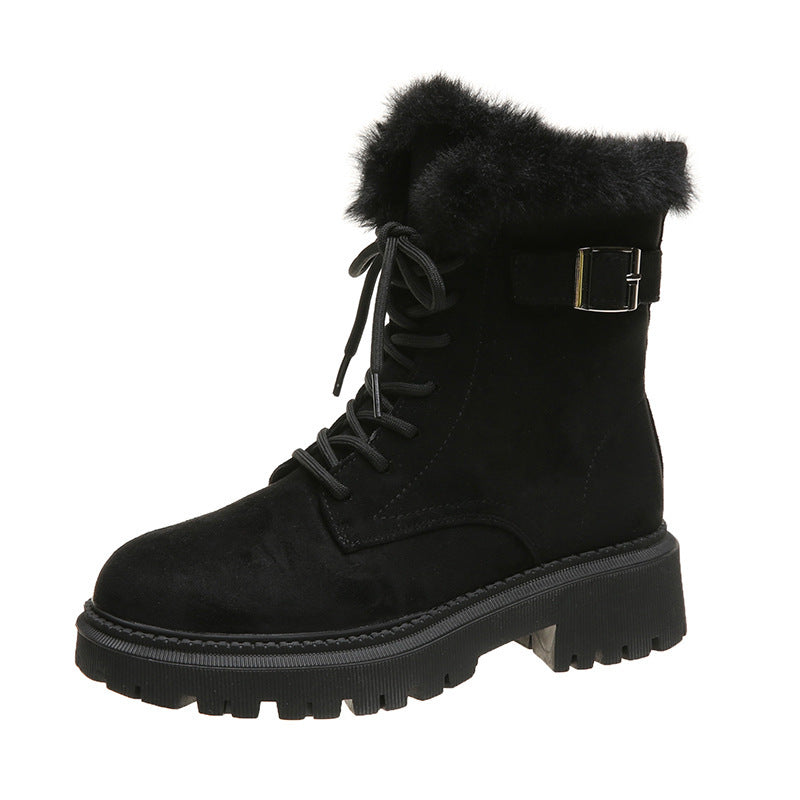 Korean-Style Suede Martin Boots for Women | Low Heel Casual Winter Footwear