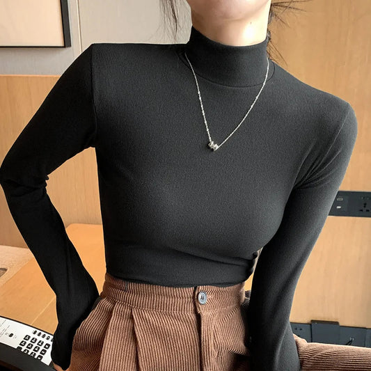 Elegant Turtleneck Knit Sweater Womens Slim Fit Long Sleeve Pullover Casual Basic Korean Fashion Chic Top
