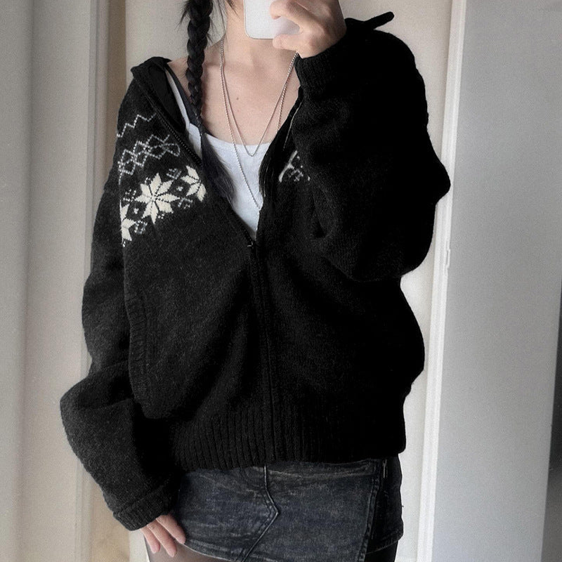 Simple Geometric Casual Cardigan Sweater for Women – Loose Pullover, Cozy Fall & Winter Outfit