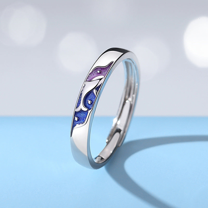 Whale & Deer Adjustable Couple Rings – Silver Nature-Inspired Jewelry, Minimalist Matching Rings