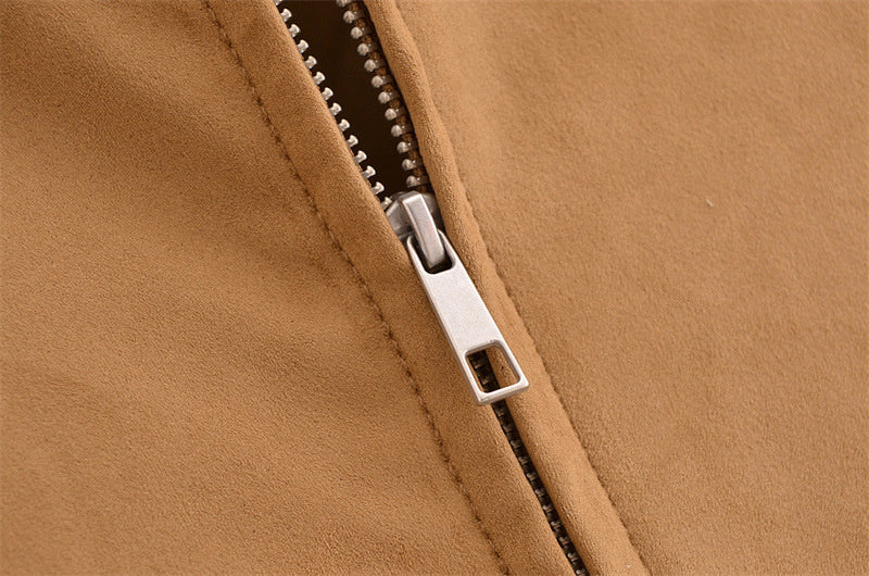 Autumn Camel Color Suede Short Jacket For Women