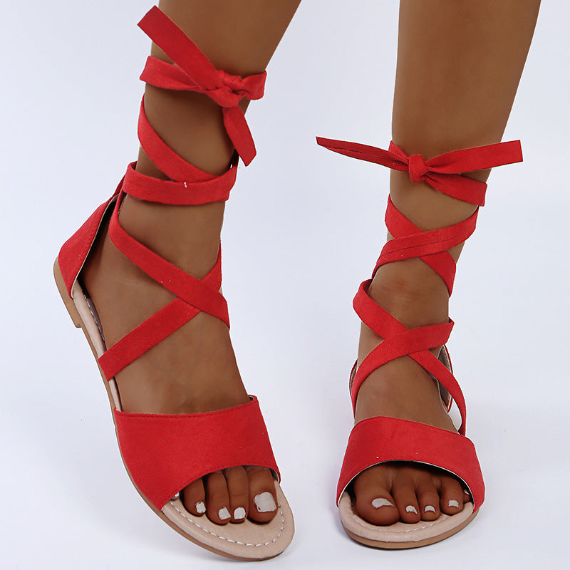 Boho Aesthetic: Chic Cream Lace-Up Gladiator Flat Sandals